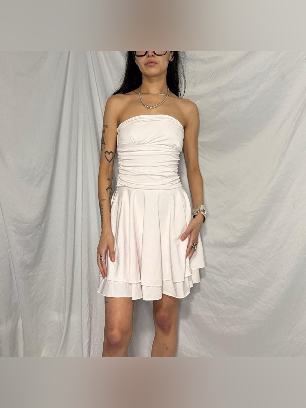 Baby Pink Strapless Ruched Dress Size Small